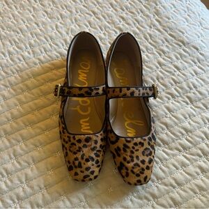 Sam Edelman Leopard Brahma Hair Leather Mary Jane Flats